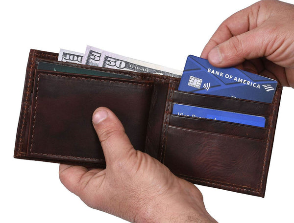 Cuenca Leather Bifold Mens Wallet - Walnut Brown - Aaron Leather Goods