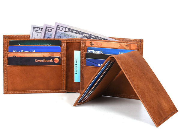 Cuenca Leather Bifold Mens Wallet - Chestnut - Aaron Leather Goods