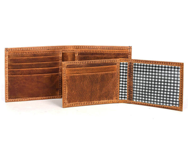 Cuenca Leather Bifold Mens Wallet - Caramel Brown - Aaron Leather Goods