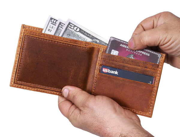 Cuenca Leather Bifold Mens Wallet - Caramel Brown - Aaron Leather Goods