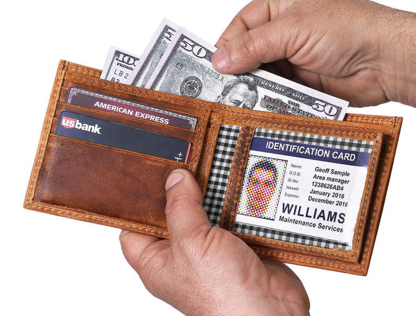 Cuenca Leather Bifold Mens Wallet - Caramel Brown - Aaron Leather Goods