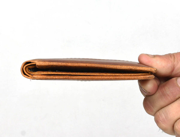 Cuenca Leather Bifold Mens Wallet - Caramel Brown - Aaron Leather Goods