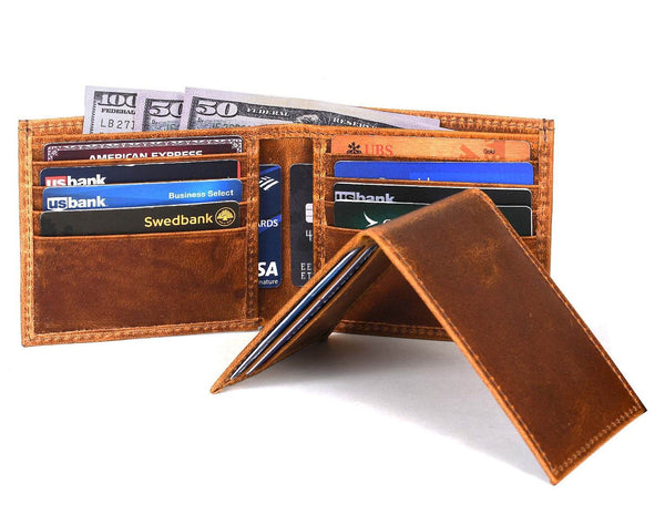 Cuenca Leather Bifold Mens Wallet - Caramel Brown - Aaron Leather Goods