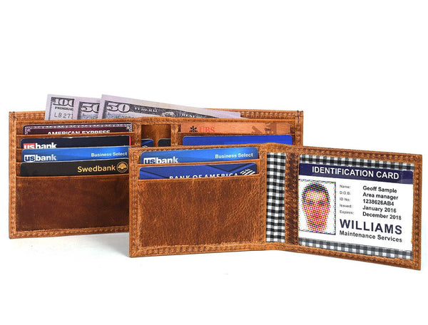 Cuenca Leather Bifold Mens Wallet - Caramel Brown - Aaron Leather Goods