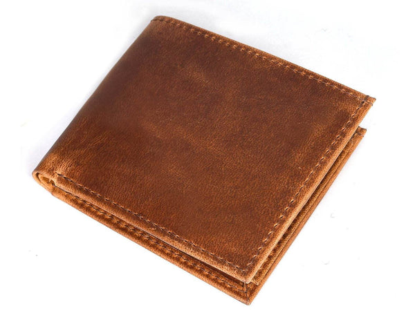 Cuenca Leather Bifold Mens Wallet - Caramel Brown - Aaron Leather Goods