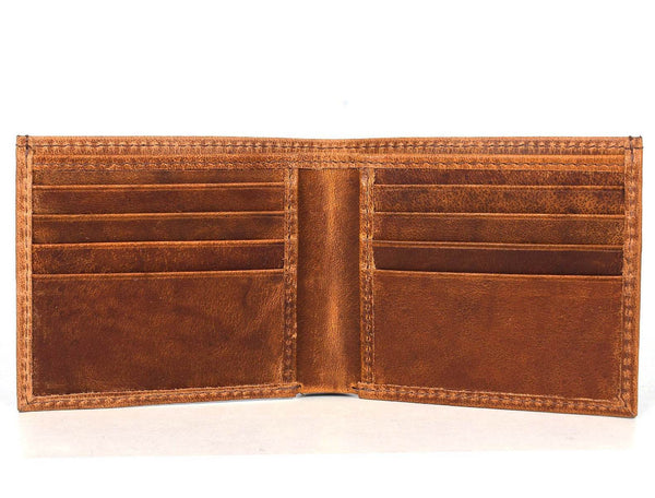 Cuenca Leather Bifold Mens Wallet - Caramel Brown - Aaron Leather Goods