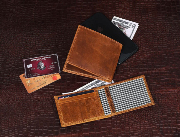 Cuenca Leather Bifold Mens Wallet - Caramel Brown - Aaron Leather Goods