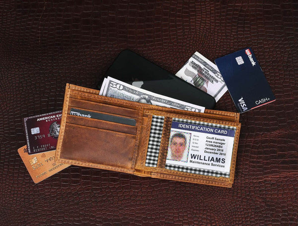 Cuenca Leather Bifold Mens Wallet - Caramel Brown - Aaron Leather Goods