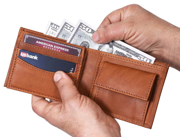 Telde Leather Bifold Mens Wallet - Caramel Brown - Aaron Leather Goods