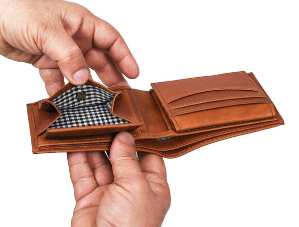 Telde Leather Bifold Mens Wallet - Caramel Brown - Aaron Leather Goods