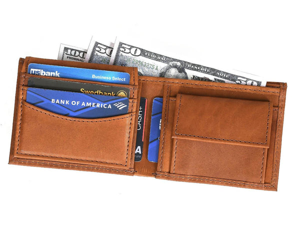 Telde Leather Bifold Mens Wallet - Caramel Brown - Aaron Leather Goods