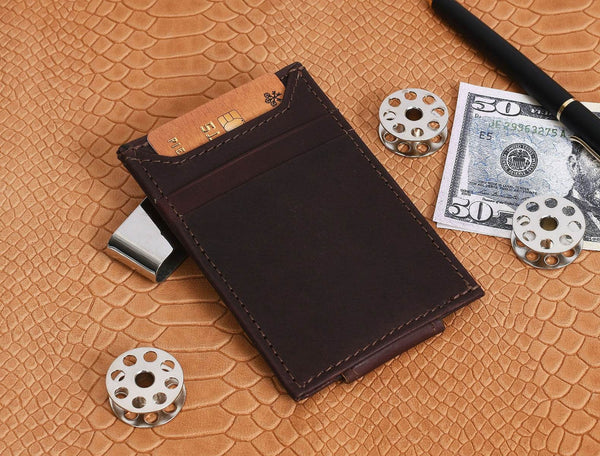 Sestao Leather Minimalist Money Clip Wallet -Walnut Brown - Aaron Leather Goods