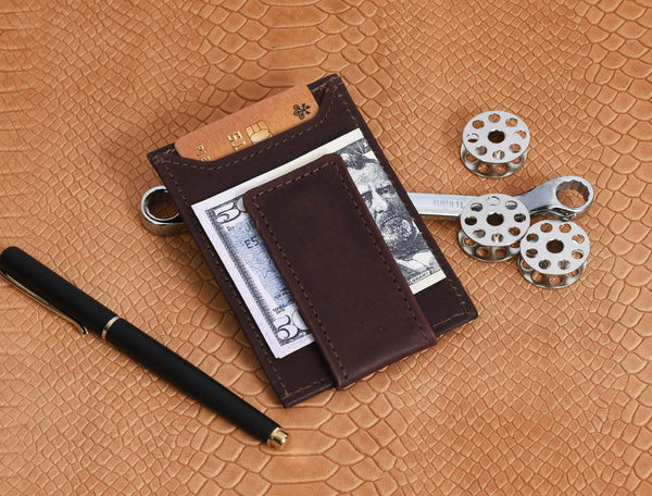 Sestao Leather Minimalist Money Clip Wallet -Walnut Brown - Aaron Leather Goods