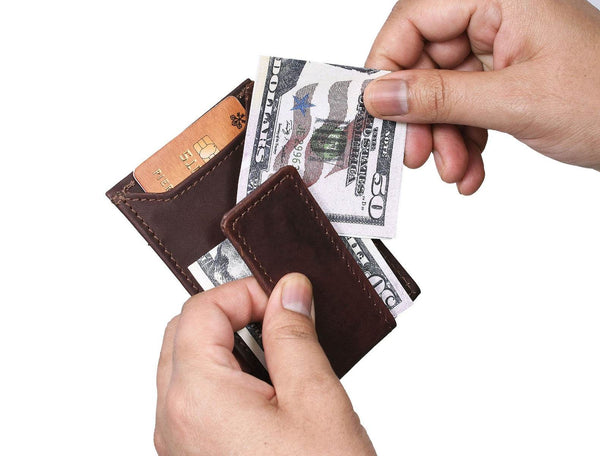Sestao Leather Minimalist Money Clip Wallet -Walnut Brown - Aaron Leather Goods