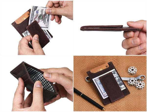 Sestao Leather Minimalist Money Clip Wallet -Walnut Brown - Aaron Leather Goods