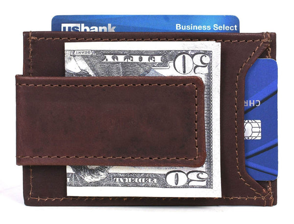 Sestao Leather Minimalist Money Clip Wallet -Walnut Brown - Aaron Leather Goods