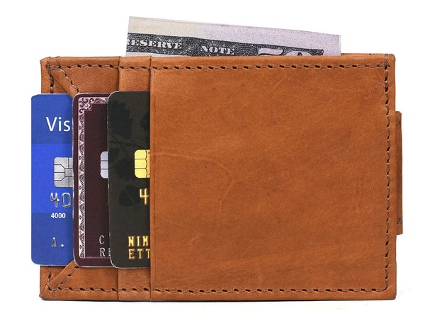 Sestao Leather Minimalist Money Clip Wallet -Chestnut - Aaron Leather Goods