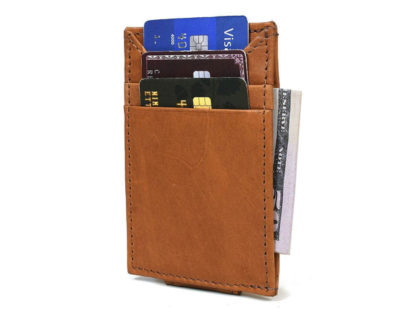 Sestao Leather Minimalist Money Clip Wallet -Chestnut - Aaron Leather Goods