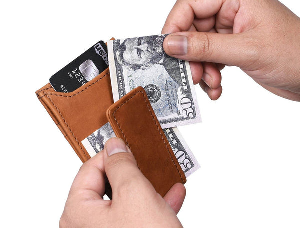 Sestao Leather Minimalist Money Clip Wallet -Chestnut - Aaron Leather Goods