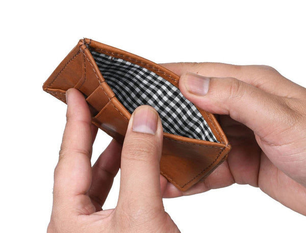Sestao Leather Minimalist Money Clip Wallet -Chestnut - Aaron Leather Goods