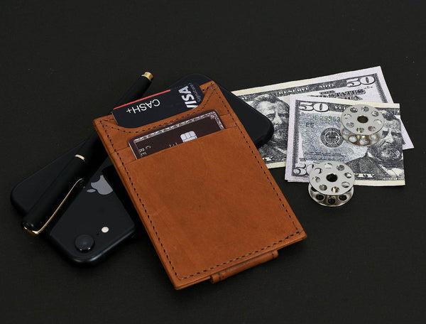 Sestao Leather Minimalist Money Clip Wallet -Chestnut - Aaron Leather Goods