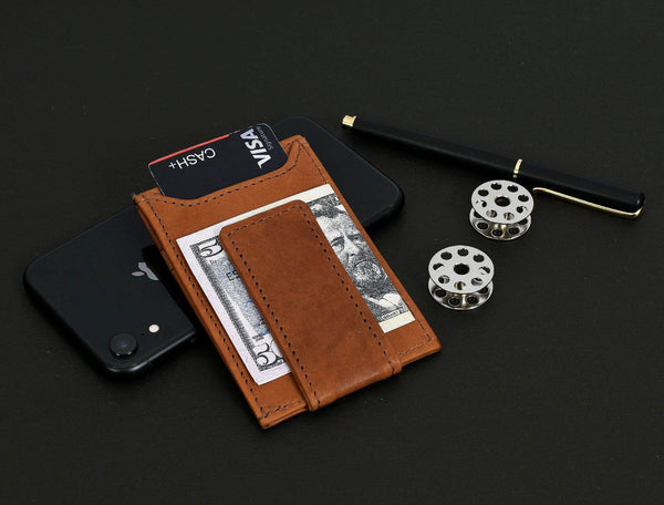 Sestao Leather Minimalist Money Clip Wallet -Chestnut - Aaron Leather Goods