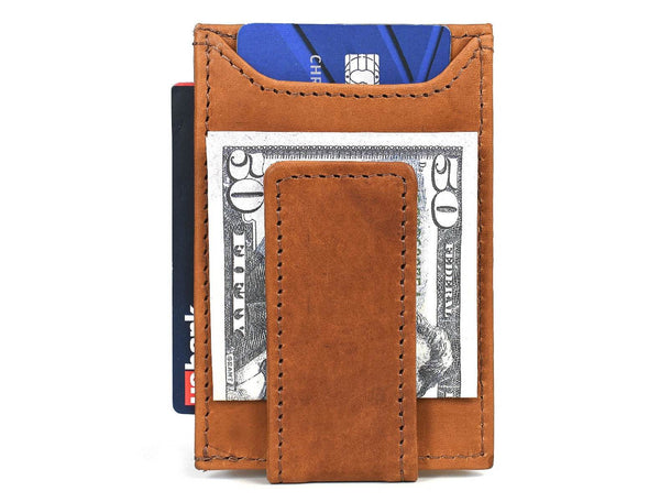 Sestao Leather Minimalist Money Clip Wallet -Chestnut - Aaron Leather Goods