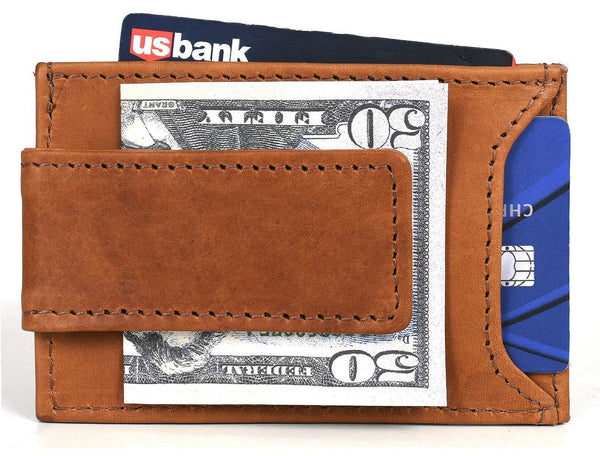 Sestao Leather Minimalist Money Clip Wallet -Chestnut - Aaron Leather Goods