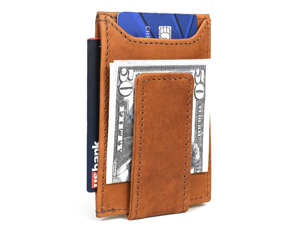 Sestao Leather Minimalist Money Clip Wallet -Chestnut - Aaron Leather Goods