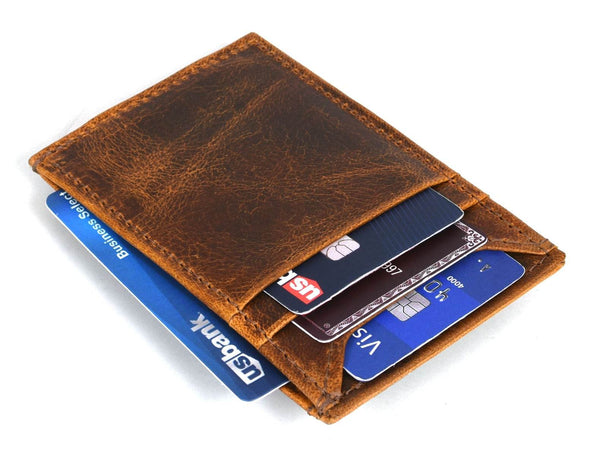 Sestao Leather Minimalist Money Clip Wallet - Caramel Brown - Aaron Leather Goods