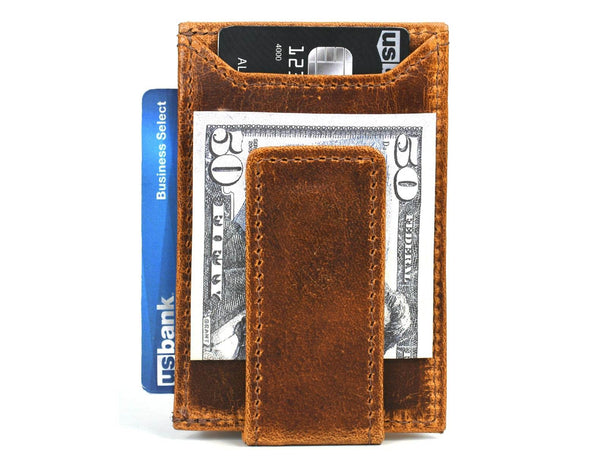 Sestao Leather Minimalist Money Clip Wallet - Caramel Brown - Aaron Leather Goods