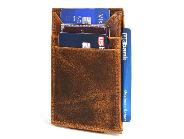 Sestao Leather Minimalist Money Clip Wallet - Caramel Brown - Aaron Leather Goods