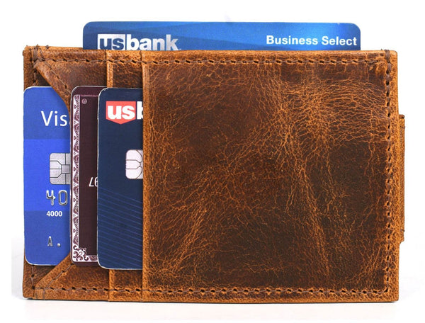 Sestao Leather Minimalist Money Clip Wallet - Caramel Brown - Aaron Leather Goods