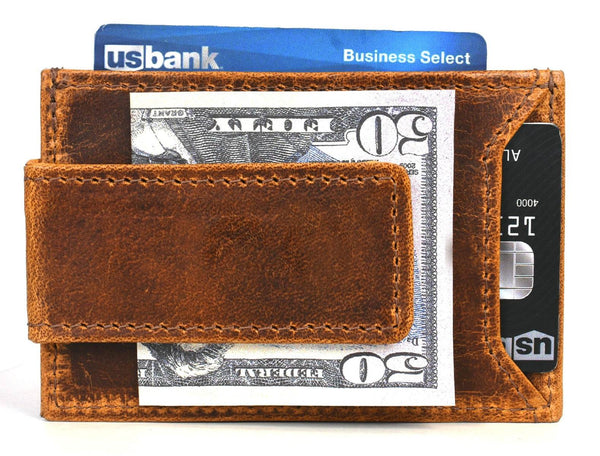 Sestao Leather Minimalist Money Clip Wallet - Caramel Brown - Aaron Leather Goods