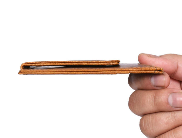 Sestao Leather Minimalist Money Clip Wallet - Caramel Brown - Aaron Leather Goods