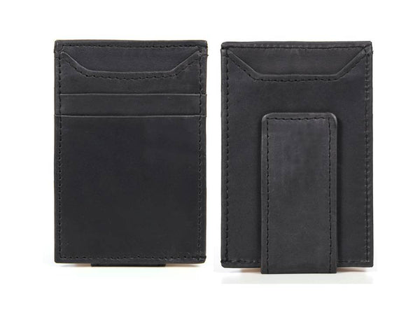 Sestao Leather Minimalist Money Clip Wallet - Raven Black - Aaron Leather Goods