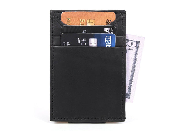 Sestao Leather Minimalist Money Clip Wallet - Raven Black - Aaron Leather Goods
