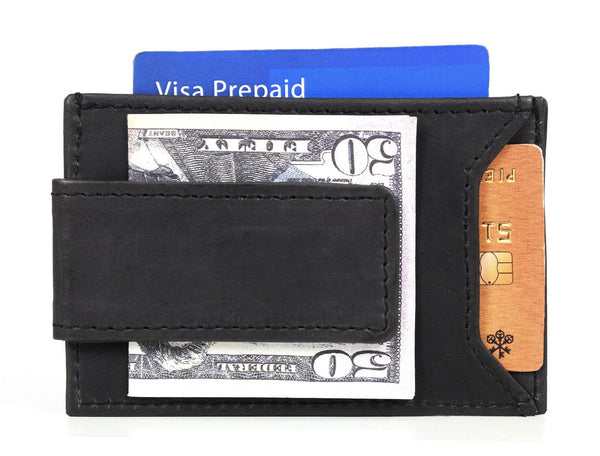Sestao Leather Minimalist Money Clip Wallet - Raven Black - Aaron Leather Goods