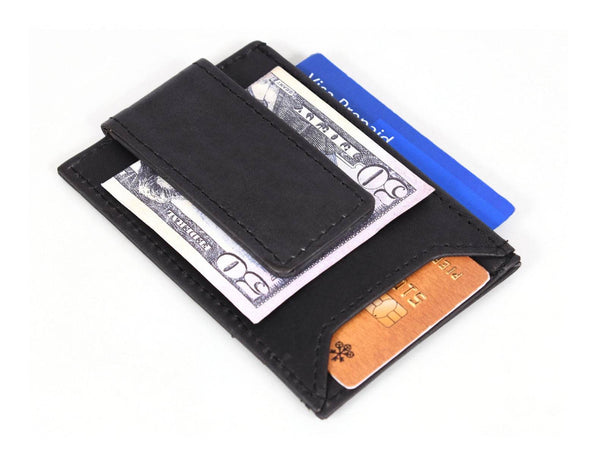 Sestao Leather Minimalist Money Clip Wallet - Raven Black - Aaron Leather Goods