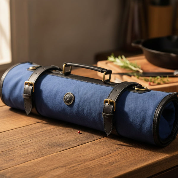 Malaga Canvas Knife Roll - Cobalt - Aaron Leather Goods