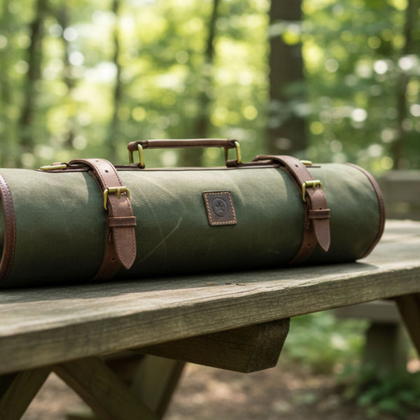 Malaga Canvas Knife Roll - Olive Green - Aaron Leather Goods