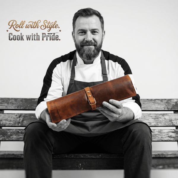 Malaga Leather Mini Knife Roll - Caramel - Aaron Leather Goods Inc
