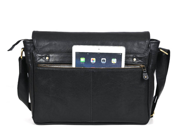 Savona Leather Messenger Bag - Raven Black - Aaron Leather Goods