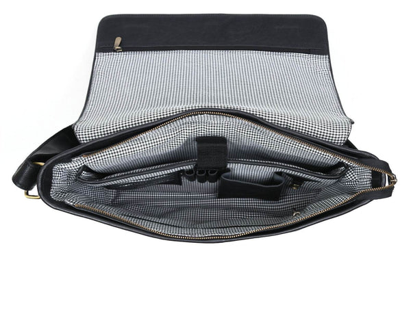 Savona Leather Messenger Bag - Raven Black - Aaron Leather Goods