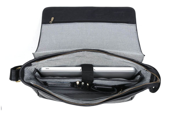 Savona Leather Messenger Bag - Raven Black - Aaron Leather Goods
