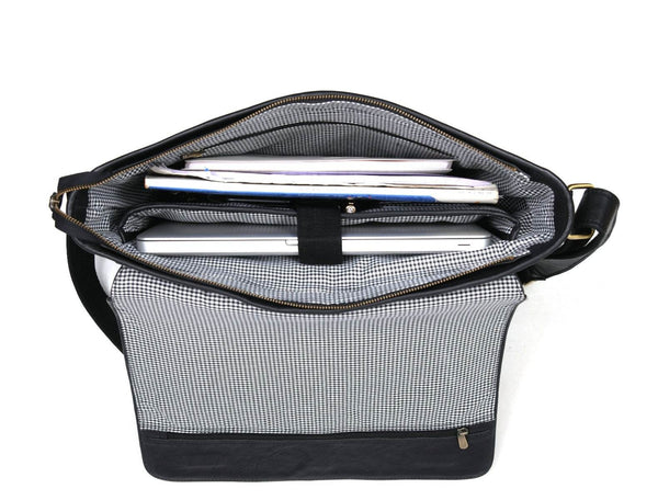 Savona Leather Messenger Bag - Raven Black - Aaron Leather Goods