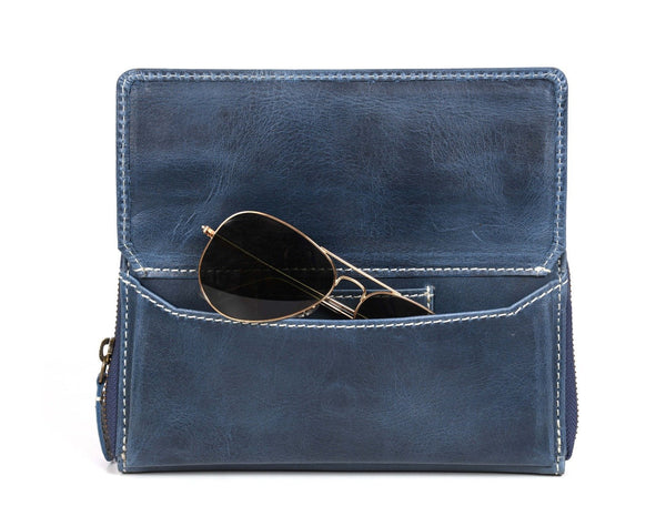 Memphis Hand Tooled Leather Clutch - Royal - Aaron Leather Goods Inc