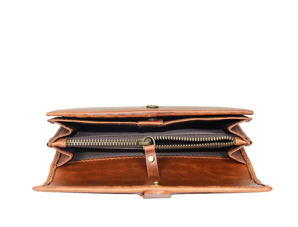 Mesa Hand Tooled Leather Clutch - Brown - Aaron Leather Goods Inc
