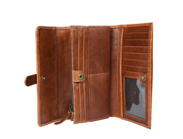 Mesa Hand Tooled Leather Clutch - Brown - Aaron Leather Goods Inc