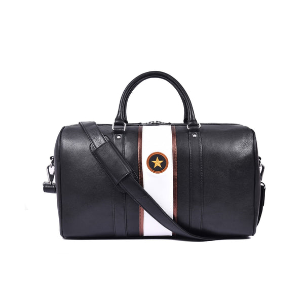 Minimalist Black Leather Weekender Duffle Bag - Aaron Leather Goods